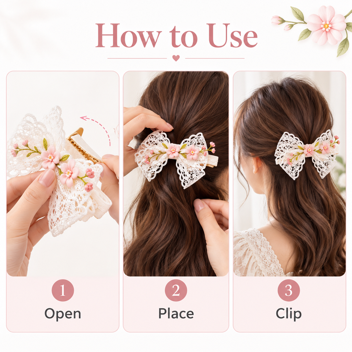 Auraliven Lace Floral Bow Hair Clip