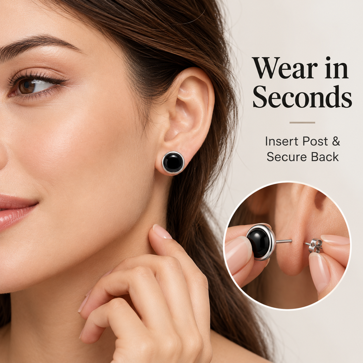 Auraliven Black Round Stud Earrings
