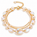 Auraliven Pearl-Style & Shell-Style Detail Layered Chain Bracelet