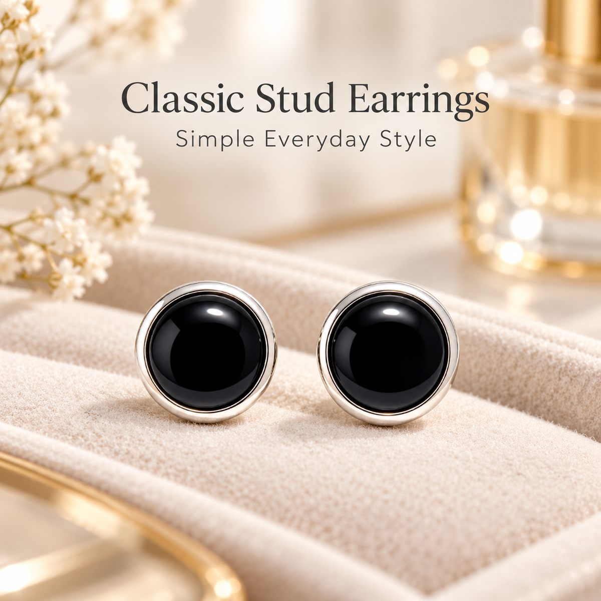Auraliven Black Round Stud Earrings