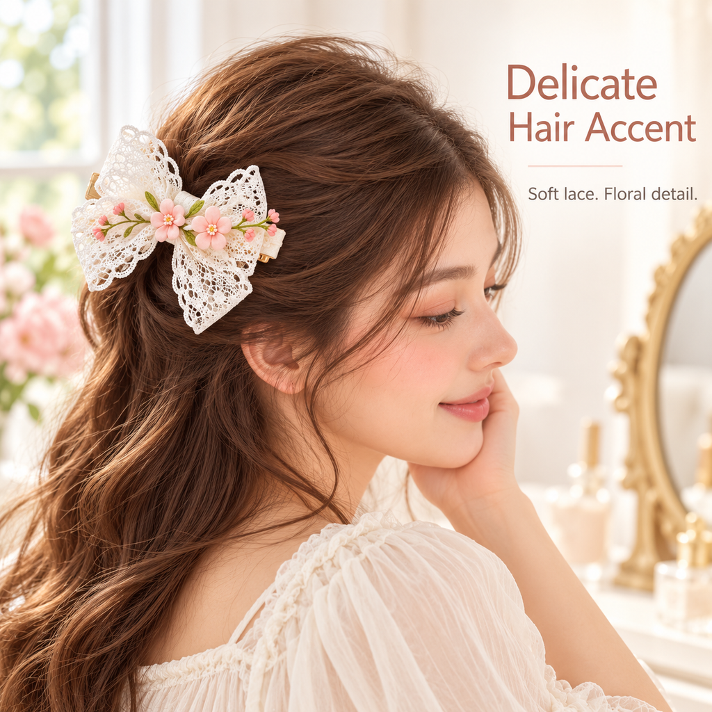 Auraliven Lace Floral Bow Hair Clip