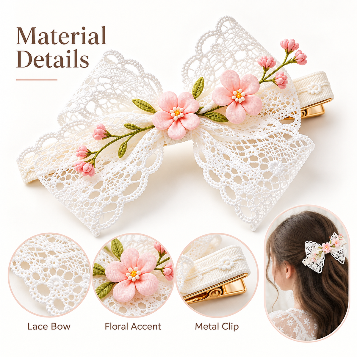 Auraliven Lace Floral Bow Hair Clip