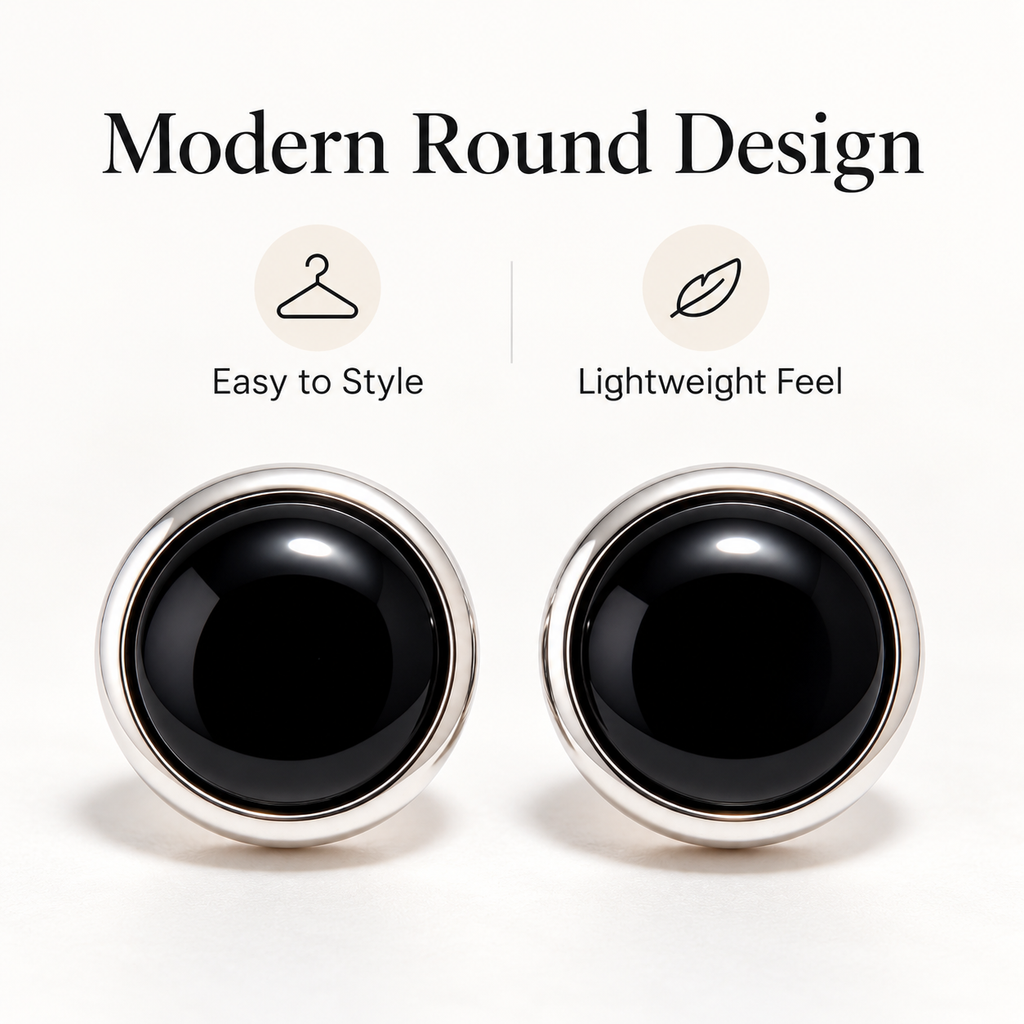 Auraliven Black Round Stud Earrings