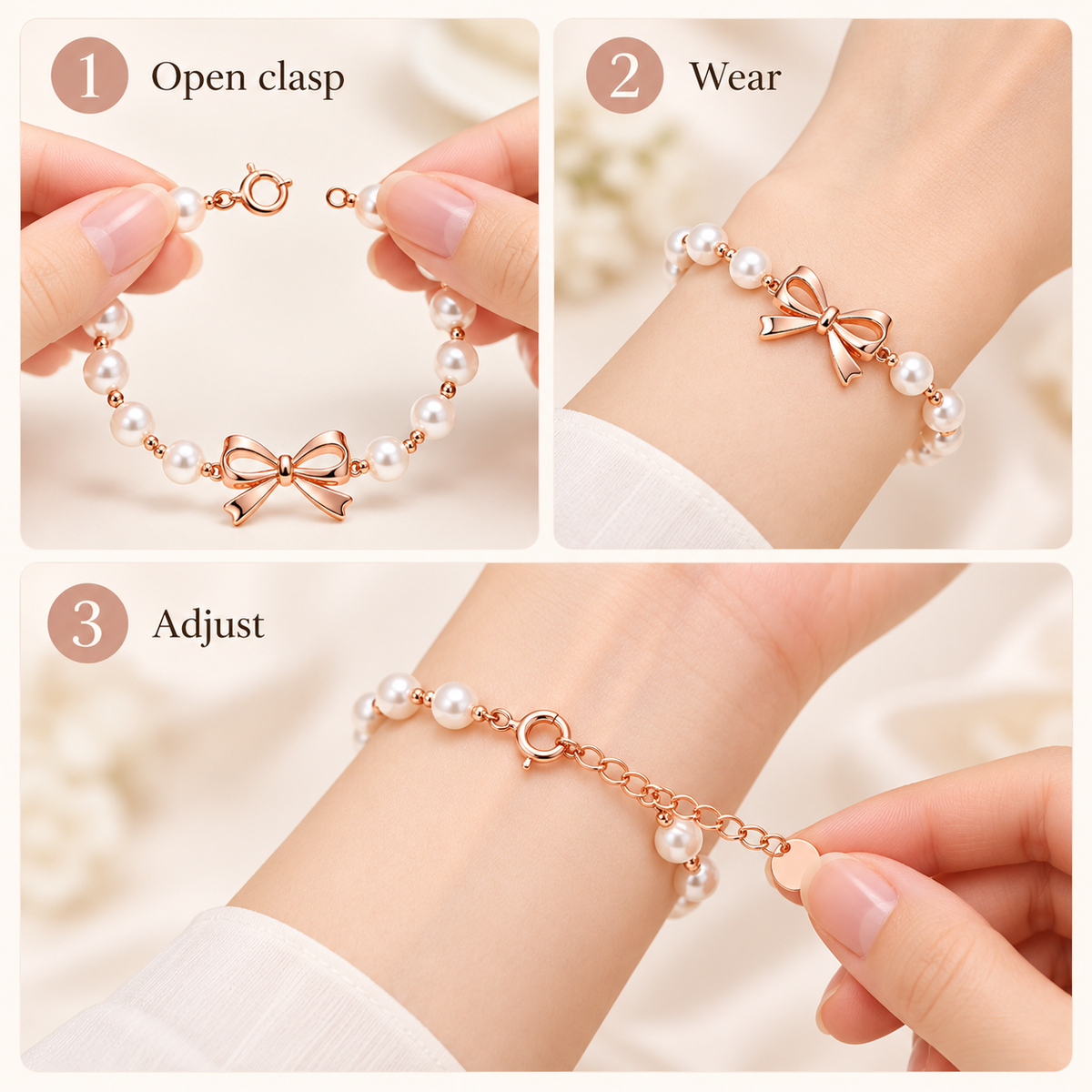 Auraliven Pearl-Style Bow Detail Bracelet
