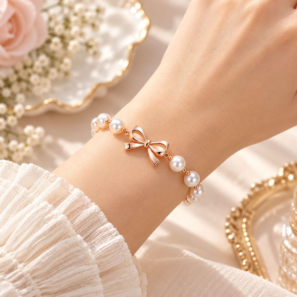 Auraliven Pearl-Style Bow Detail Bracelet