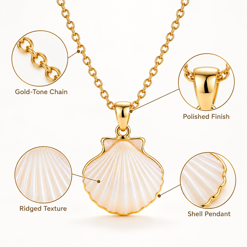 Auraliven Shell Pendant Necklace with Pearl-Inspired Detail