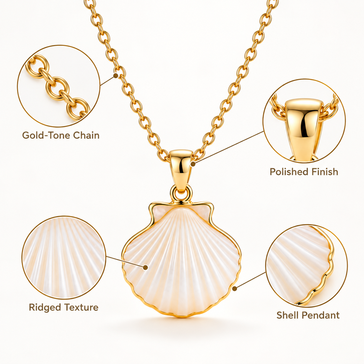 Auraliven Shell Pendant Necklace with Pearl-Inspired Detail
