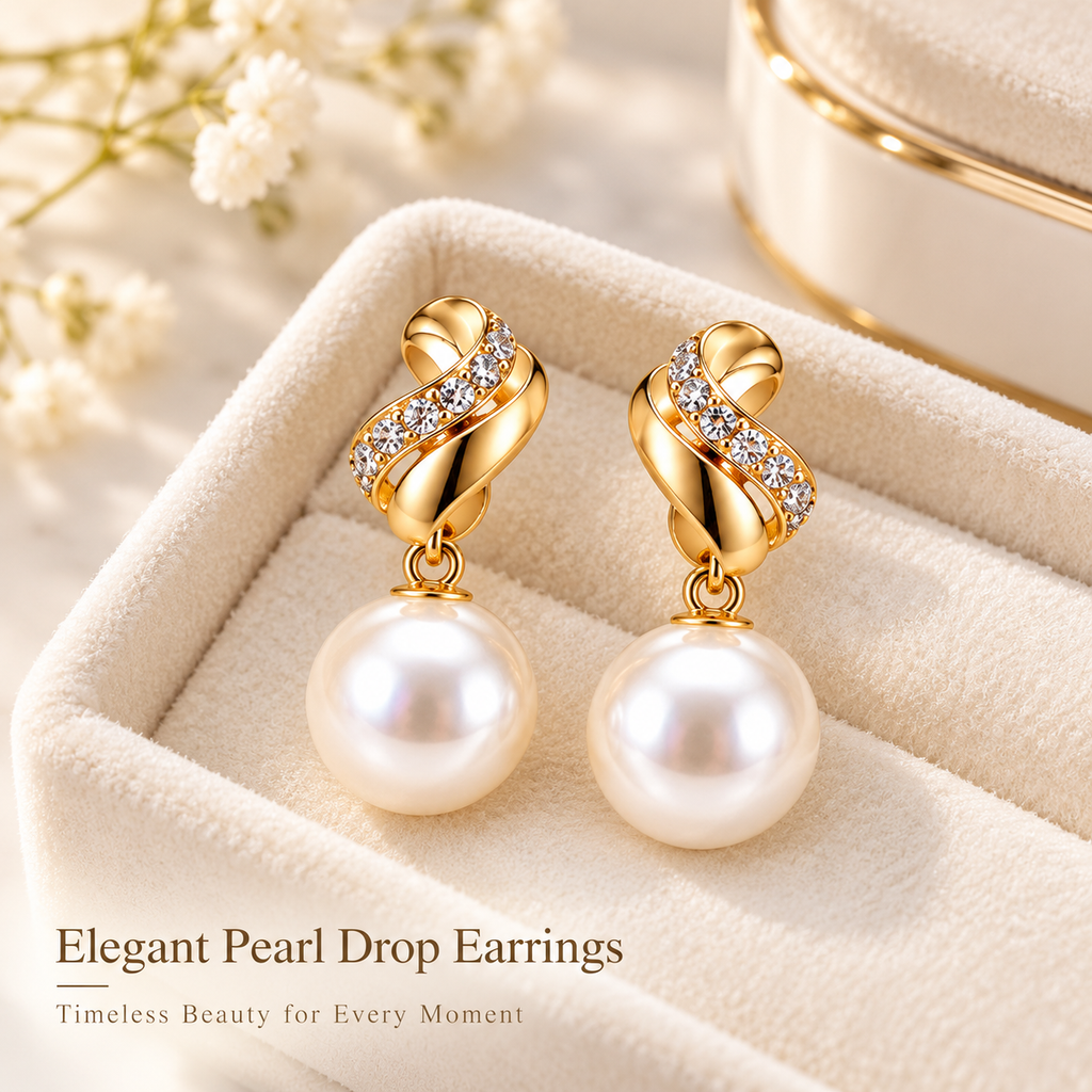 Auraliven Pearl-Style Drop Earrings with Sparkle Accent