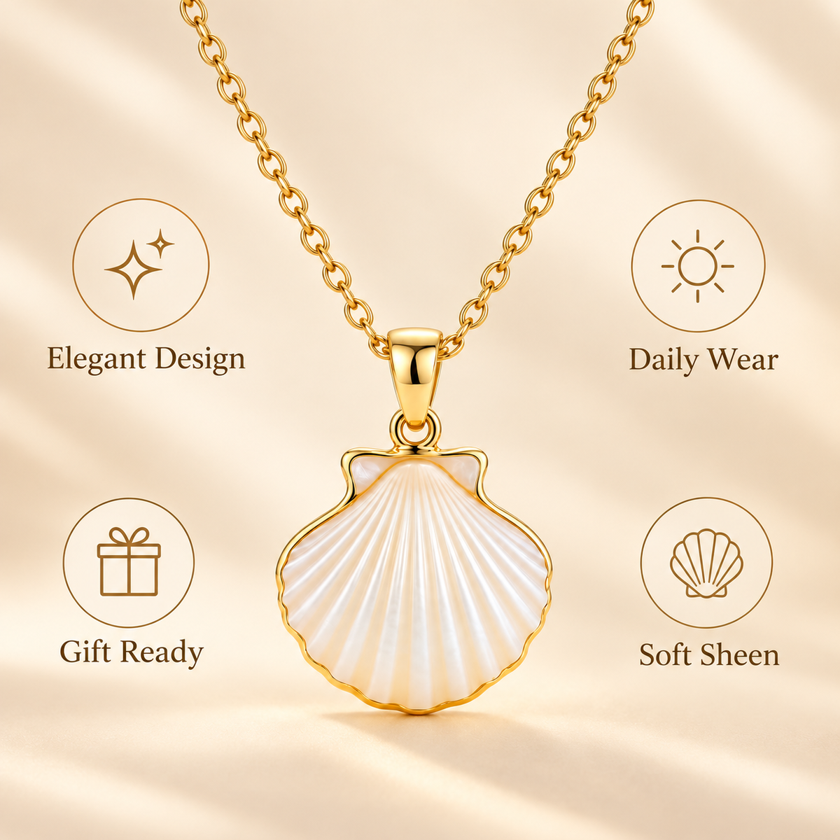 Auraliven Shell Pendant Necklace with Pearl-Inspired Detail