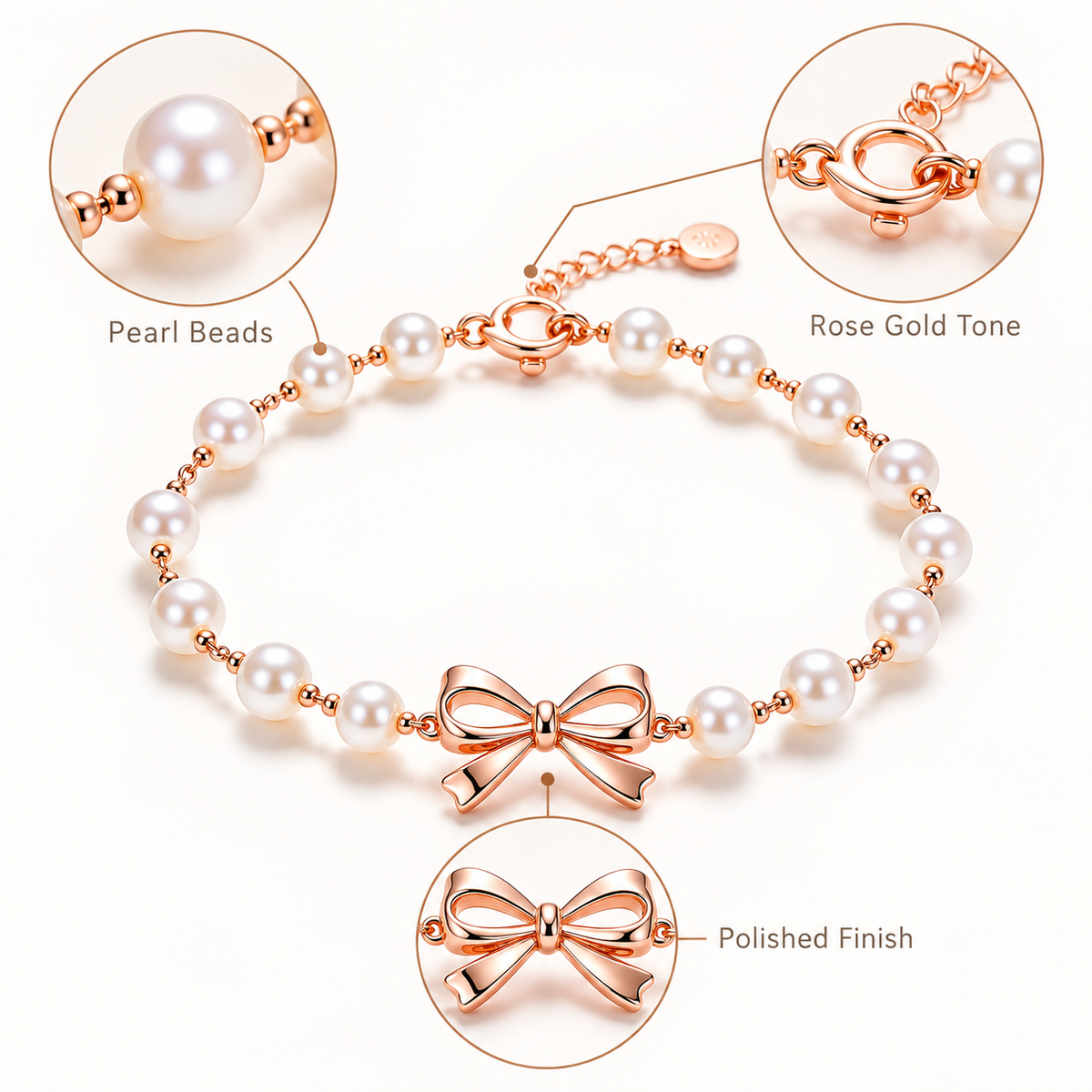 Auraliven Pearl-Style Bow Detail Bracelet