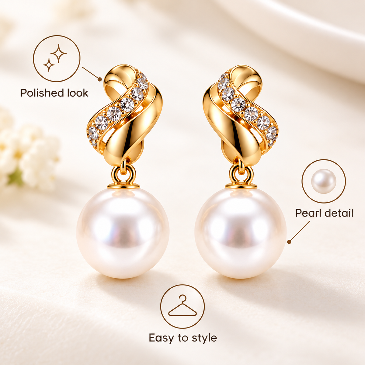 Auraliven Pearl-Style Drop Earrings with Sparkle Accent