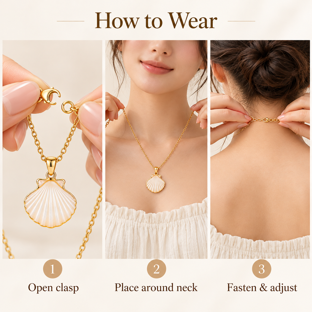Auraliven Shell Pendant Necklace with Pearl-Inspired Detail