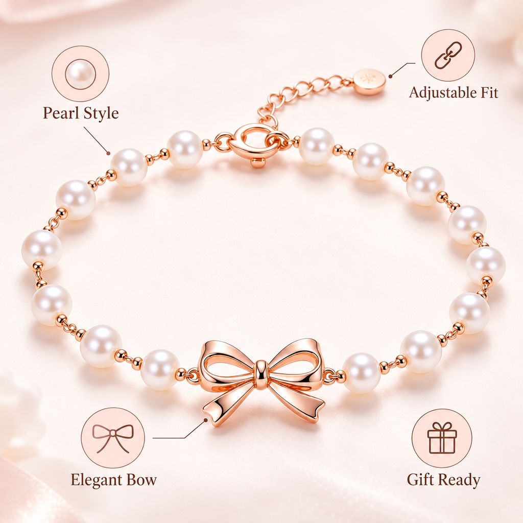 Auraliven Pearl-Style Bow Detail Bracelet